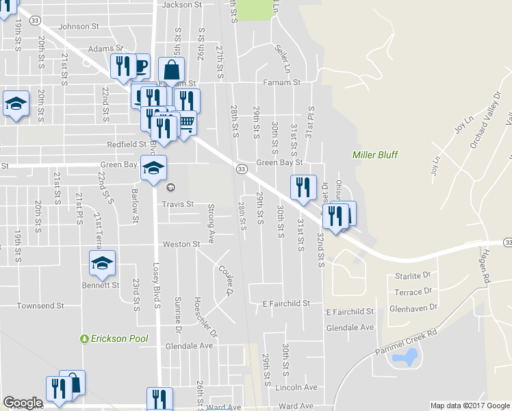 map of restaurants, bars, coffee shops, grocery stores, and more near 1908 29th Street South in La Crosse
