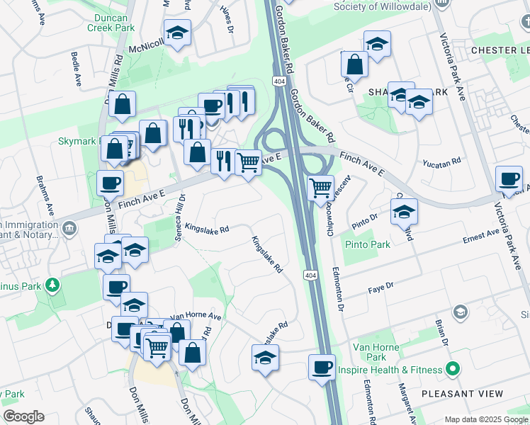 map of restaurants, bars, coffee shops, grocery stores, and more near 79 Baroness Crescent in Toronto
