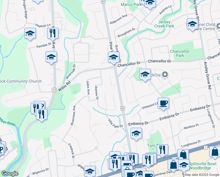 map of restaurants, bars, coffee shops, grocery stores, and more near 29 Garview Court in Vaughan