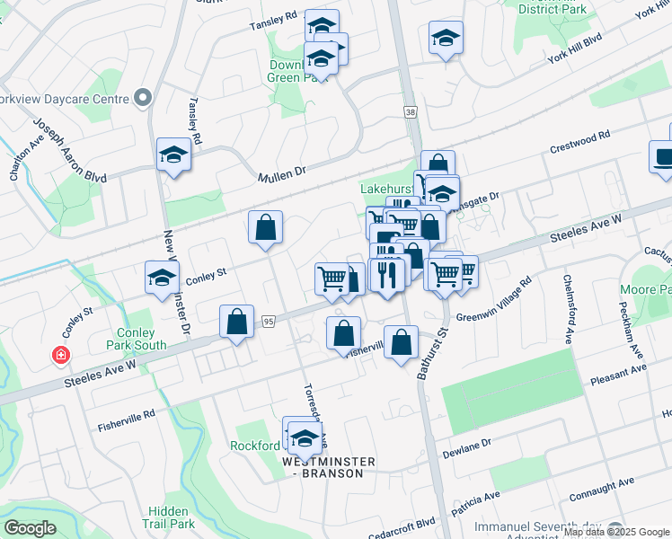 map of restaurants, bars, coffee shops, grocery stores, and more near 108 Whitney Place in Vaughan