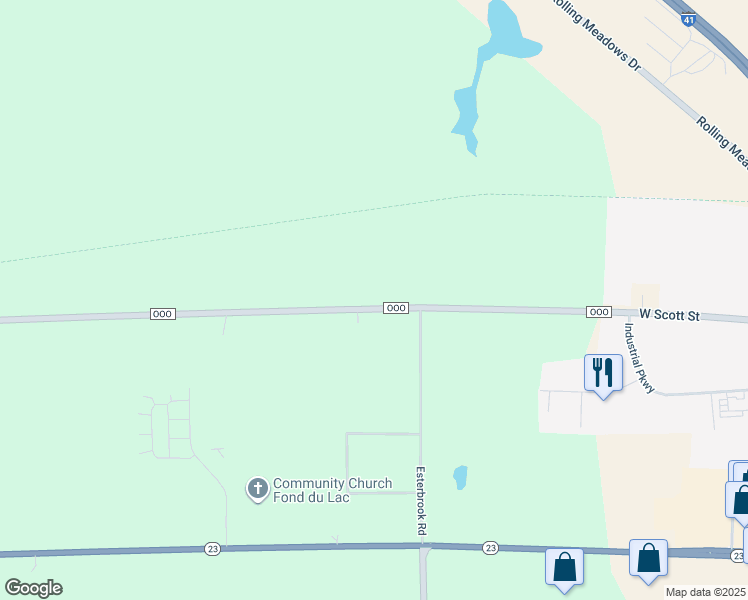 map of restaurants, bars, coffee shops, grocery stores, and more near W6939 County Highway OOO in Fond du Lac
