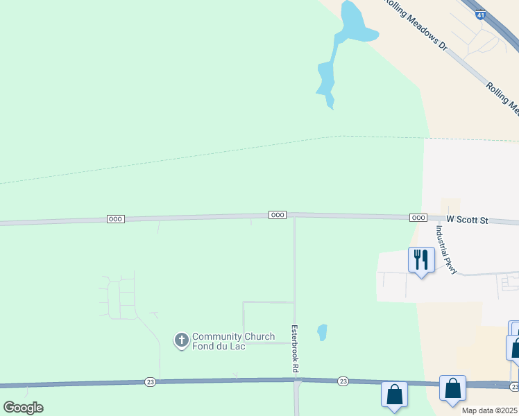 map of restaurants, bars, coffee shops, grocery stores, and more near W6939 County Highway OOO in Fond du Lac
