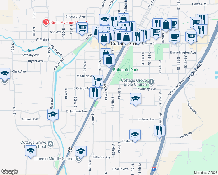 map of restaurants, bars, coffee shops, grocery stores, and more near 518 East Monroe Avenue in Cottage Grove