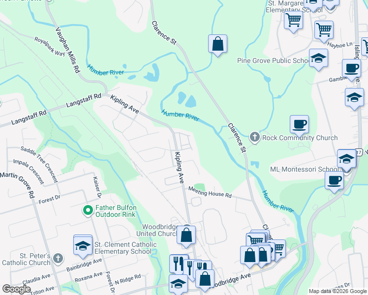 map of restaurants, bars, coffee shops, grocery stores, and more near 16 Powseland Crescent in Vaughan