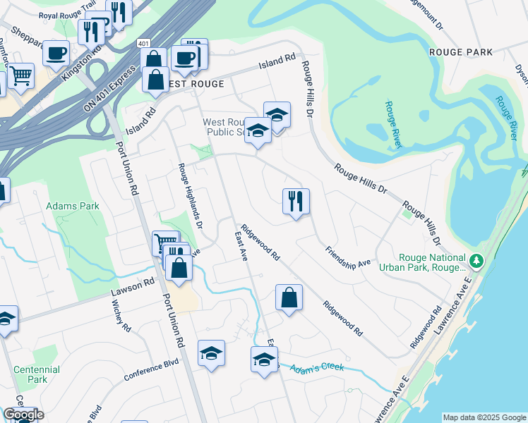 map of restaurants, bars, coffee shops, grocery stores, and more near 331 Jaybell Grove in Toronto