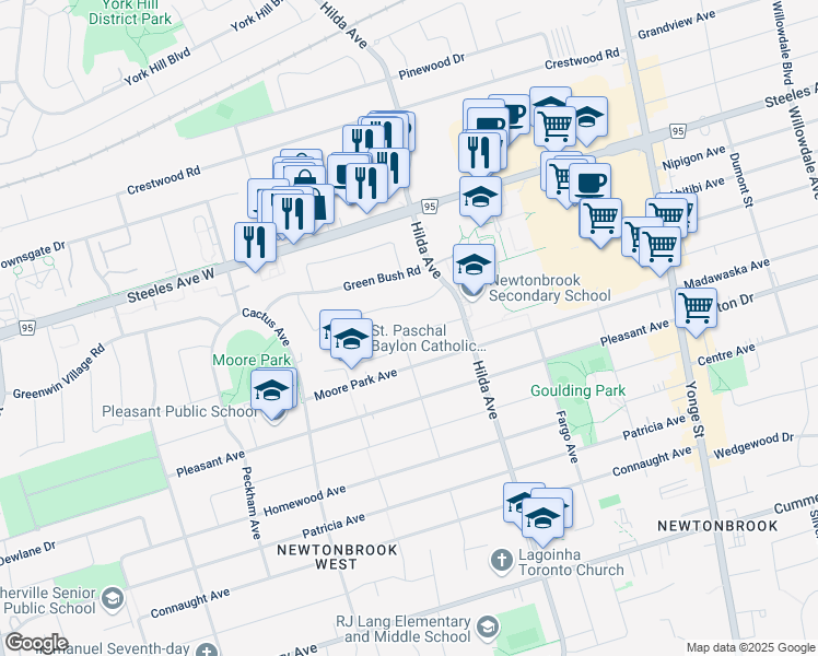 map of restaurants, bars, coffee shops, grocery stores, and more near in Toronto