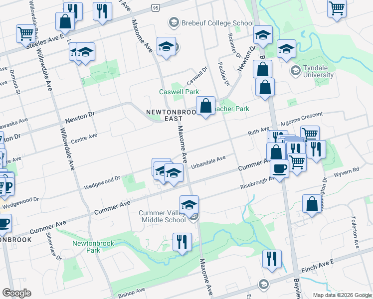 map of restaurants, bars, coffee shops, grocery stores, and more near 220 Ruth Avenue in Toronto