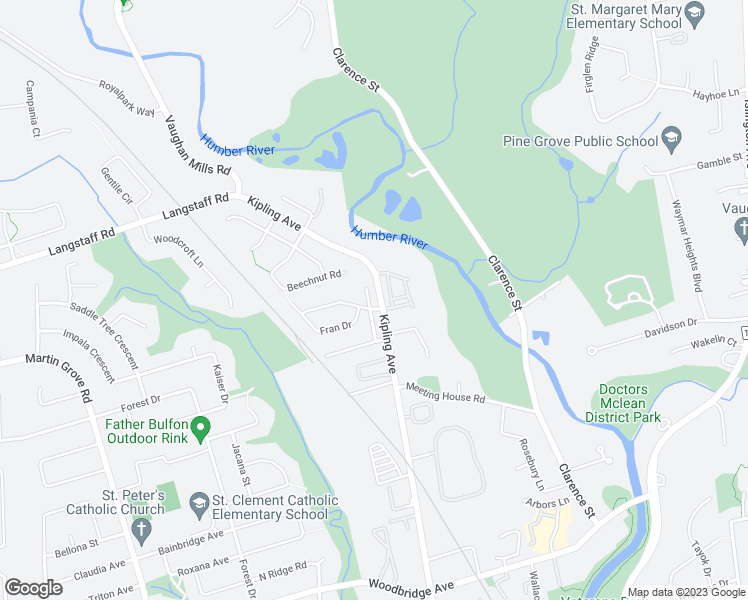 map of restaurants, bars, coffee shops, grocery stores, and more near 8316 Kipling Avenue in Vaughan