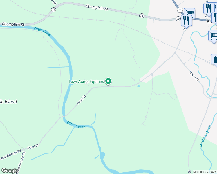 map of restaurants, bars, coffee shops, grocery stores, and more near Pearl Street in Rutland County