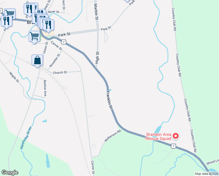 map of restaurants, bars, coffee shops, grocery stores, and more near 590 Franklin Street in Brandon