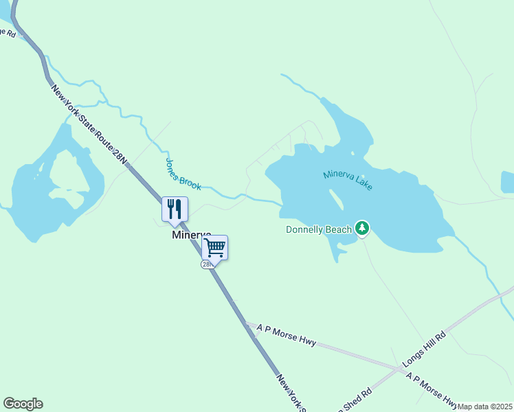 map of restaurants, bars, coffee shops, grocery stores, and more near 48 Minerva Lake Road in Minerva