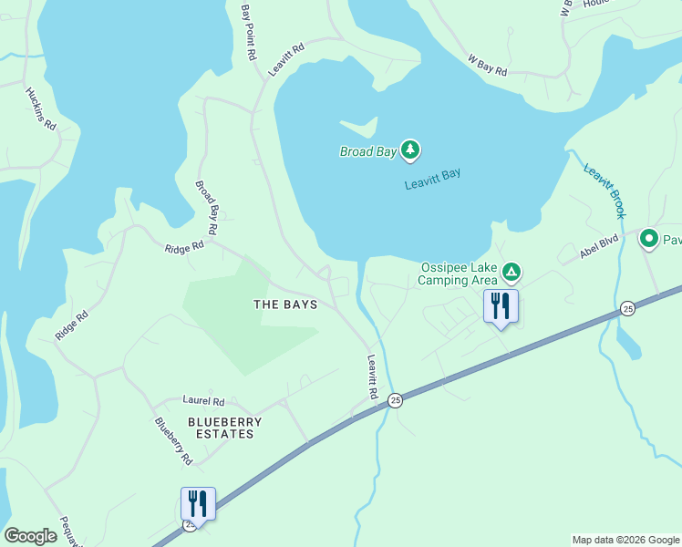 map of restaurants, bars, coffee shops, grocery stores, and more near 5 Jay Loop Road in Ossipee