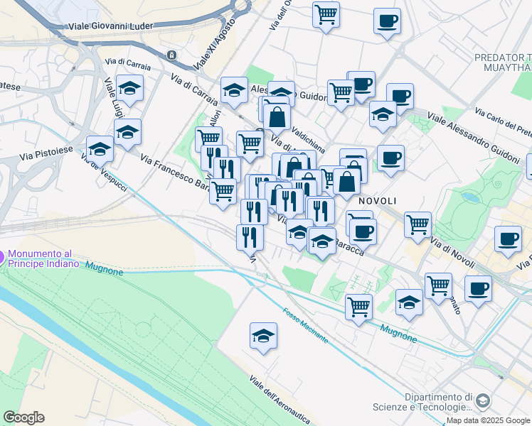 map of restaurants, bars, coffee shops, grocery stores, and more near 42 Via del Barco in Florence
