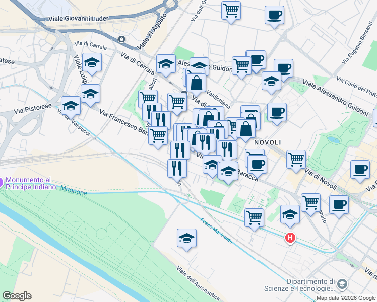 map of restaurants, bars, coffee shops, grocery stores, and more near 42 Via del Barco in Florence