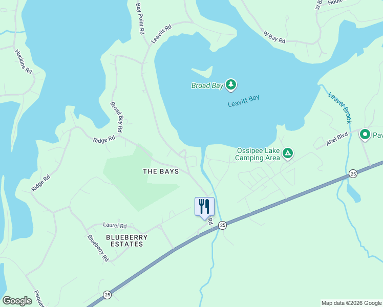 map of restaurants, bars, coffee shops, grocery stores, and more near 5 Jay Loop Road in Ossipee