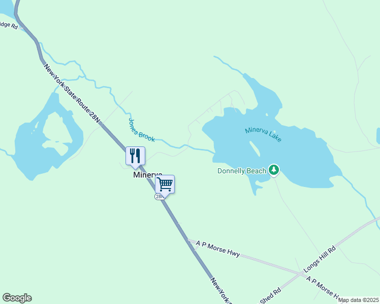 map of restaurants, bars, coffee shops, grocery stores, and more near 48 Minerva Lake Road in Minerva