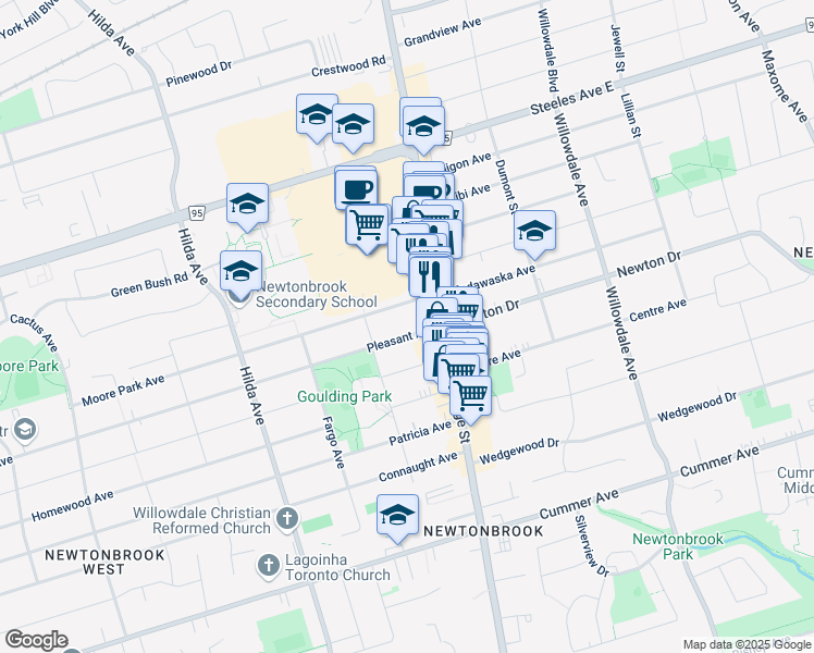 map of restaurants, bars, coffee shops, grocery stores, and more near in Toronto