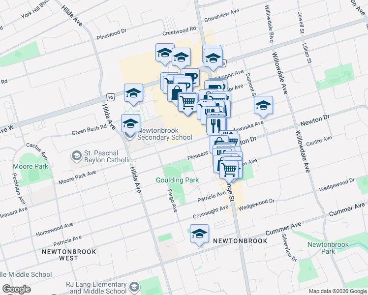 map of restaurants, bars, coffee shops, grocery stores, and more near in Toronto