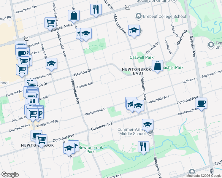 map of restaurants, bars, coffee shops, grocery stores, and more near in Toronto