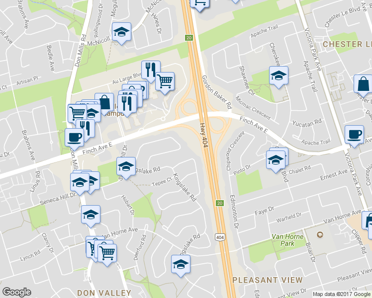 map of restaurants, bars, coffee shops, grocery stores, and more near 79 Baroness Crescent in Toronto
