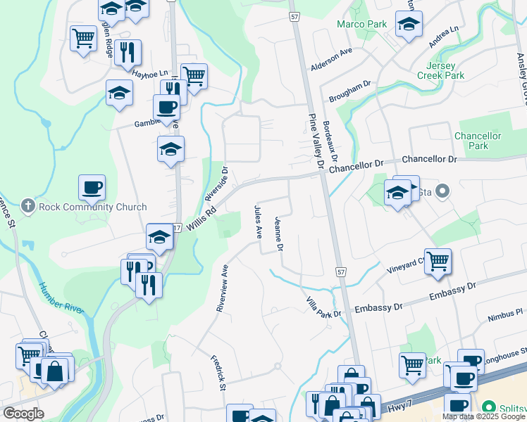 map of restaurants, bars, coffee shops, grocery stores, and more near 101 Jules Avenue in Vaughan