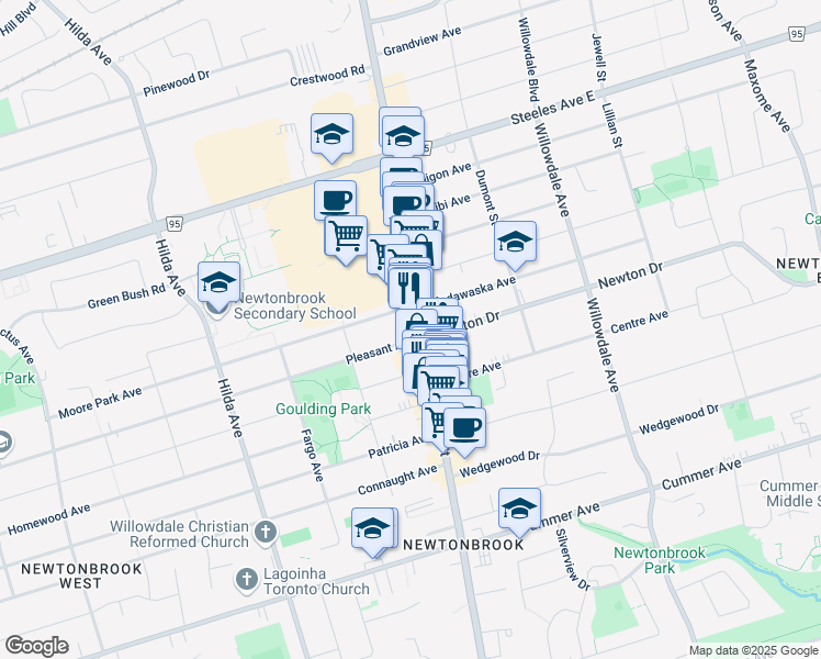 map of restaurants, bars, coffee shops, grocery stores, and more near in Toronto