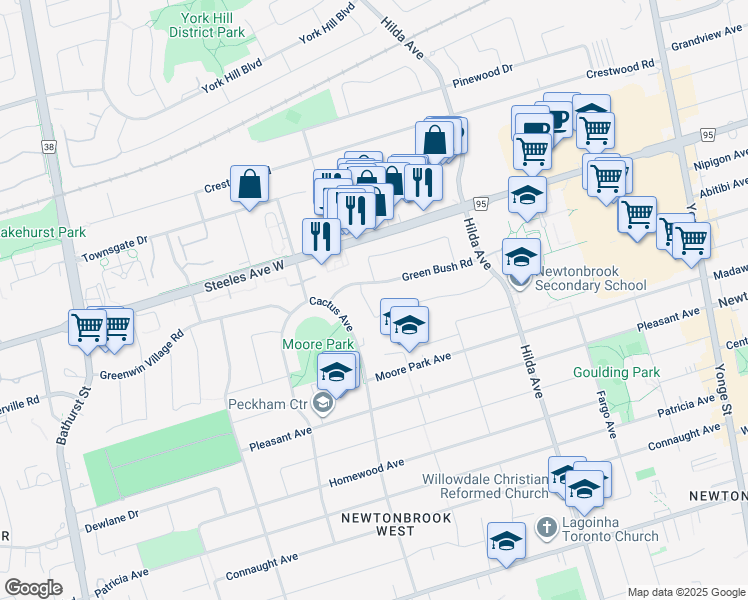 map of restaurants, bars, coffee shops, grocery stores, and more near 110 Fontainbleau Drive in Toronto
