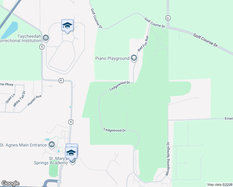 map of restaurants, bars, coffee shops, grocery stores, and more near 35 Ridgewood Court in Fond du Lac