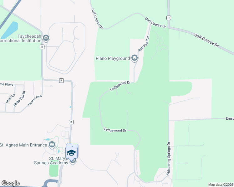map of restaurants, bars, coffee shops, grocery stores, and more near 35 Ridgewood Court in Fond du Lac