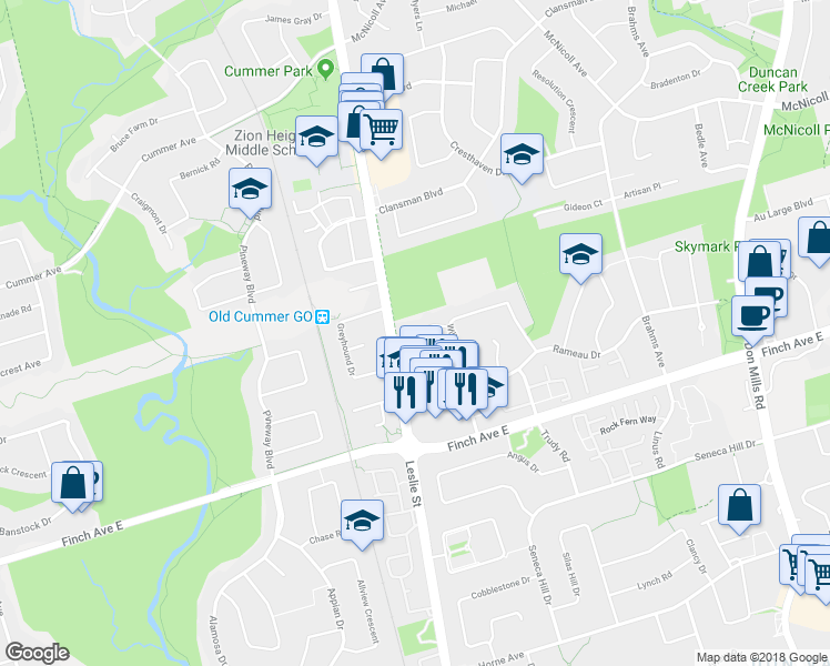 map of restaurants, bars, coffee shops, grocery stores, and more near 23 Beethoven Court in Toronto