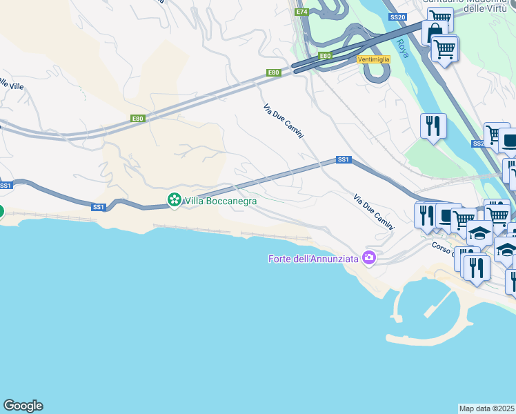 map of restaurants, bars, coffee shops, grocery stores, and more near 6 Via Canavai in Torri