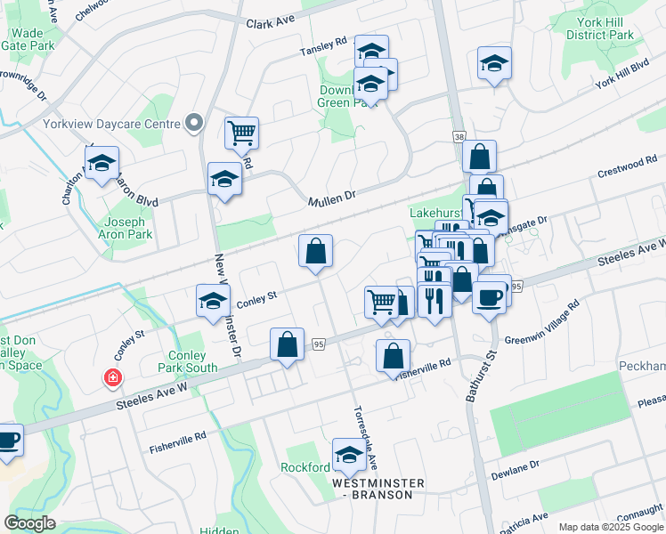 map of restaurants, bars, coffee shops, grocery stores, and more near 362 Conley Street in Vaughan