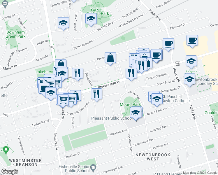 map of restaurants, bars, coffee shops, grocery stores, and more near in Vaughan