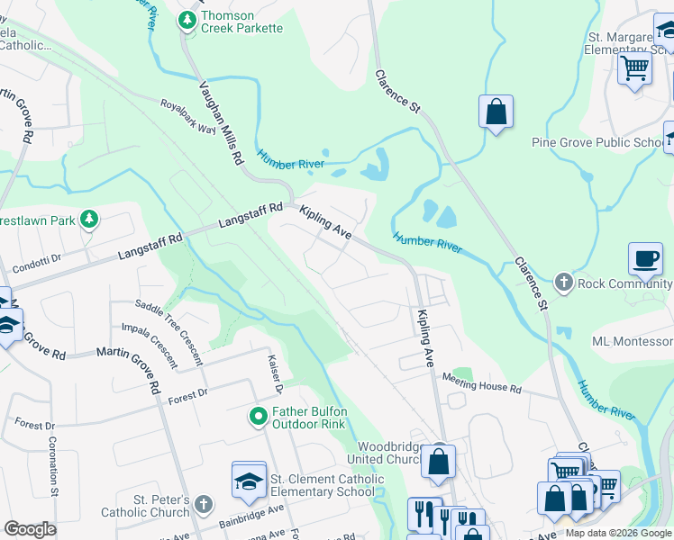 map of restaurants, bars, coffee shops, grocery stores, and more near 55 Beechnut Road in Vaughan