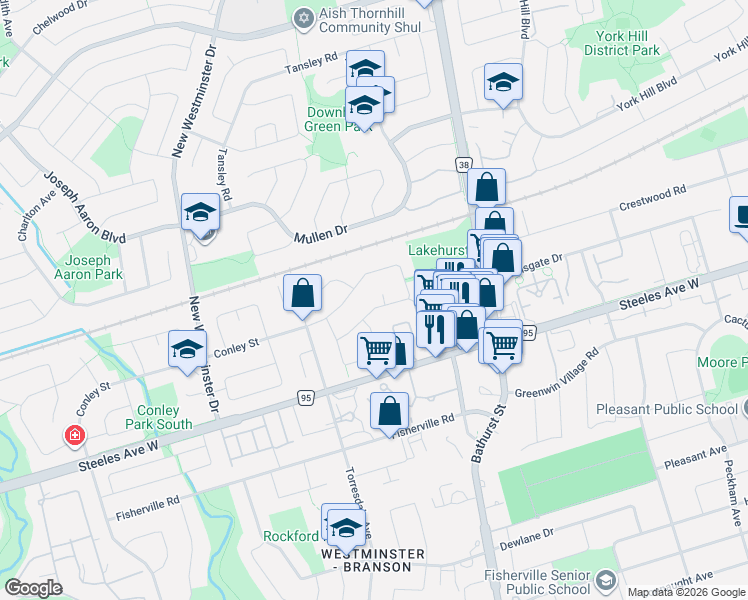 map of restaurants, bars, coffee shops, grocery stores, and more near in Vaughan