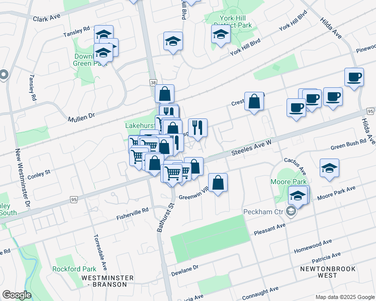 map of restaurants, bars, coffee shops, grocery stores, and more near 7 Townsgate Drive in Vaughan