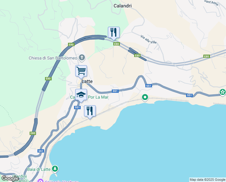 map of restaurants, bars, coffee shops, grocery stores, and more near 38 Corso Nizza in Latte