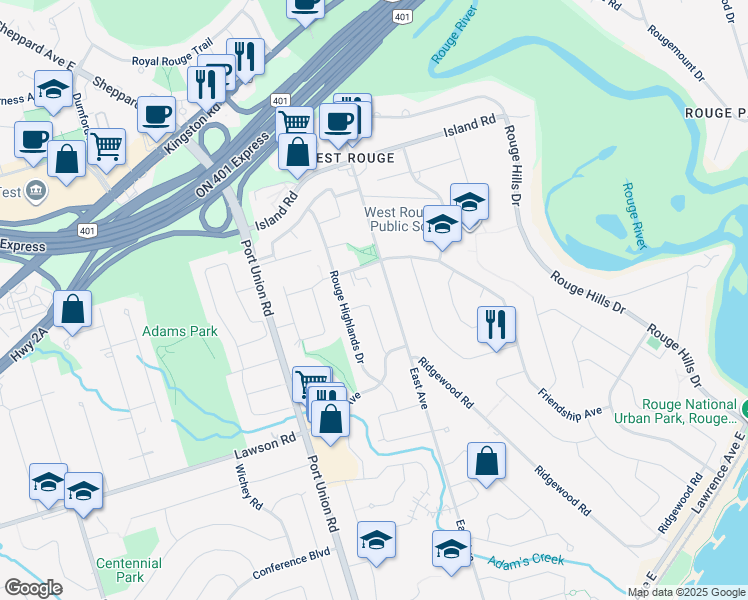 map of restaurants, bars, coffee shops, grocery stores, and more near in Toronto