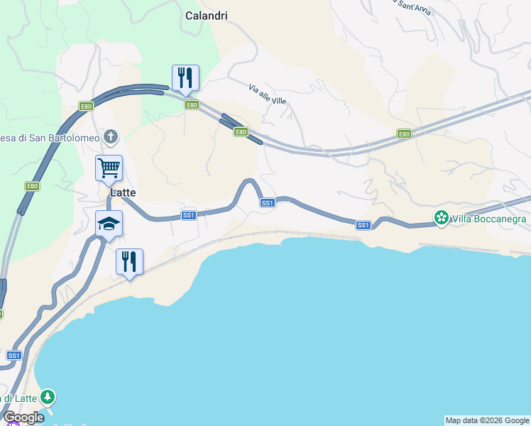 map of restaurants, bars, coffee shops, grocery stores, and more near 7B Via Romana in Latte