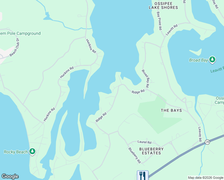 map of restaurants, bars, coffee shops, grocery stores, and more near 8 Spur Road in Ossipee