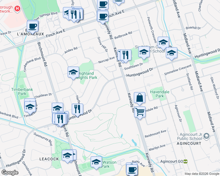map of restaurants, bars, coffee shops, grocery stores, and more near in Toronto