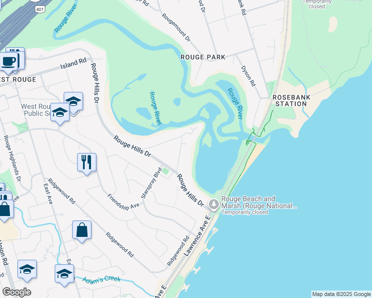 map of restaurants, bars, coffee shops, grocery stores, and more near 297 West Point Avenue in Toronto