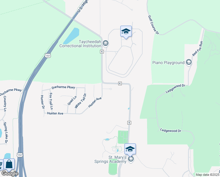 map of restaurants, bars, coffee shops, grocery stores, and more near 39 Hunters Court in Fond du Lac