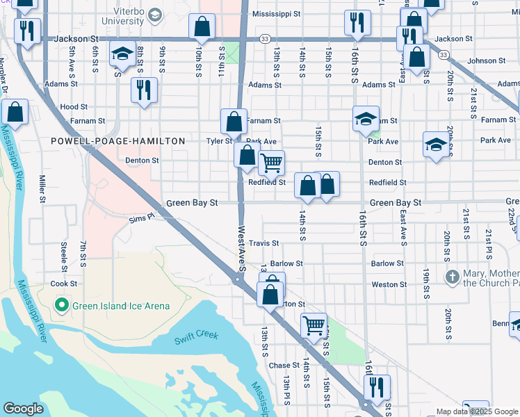map of restaurants, bars, coffee shops, grocery stores, and more near 1701 West Avenue South in La Crosse