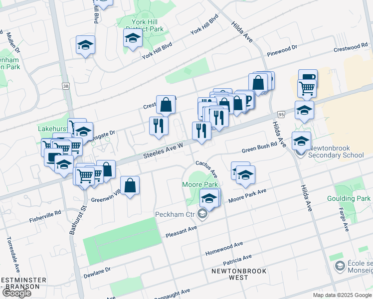 map of restaurants, bars, coffee shops, grocery stores, and more near 160 Cactus Avenue in Toronto