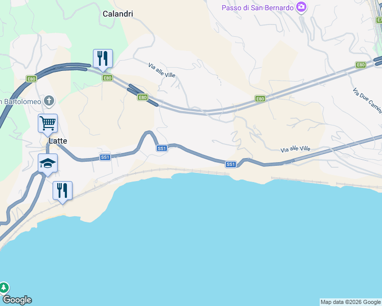 map of restaurants, bars, coffee shops, grocery stores, and more near 79 Corso A. Toscanini in Latte