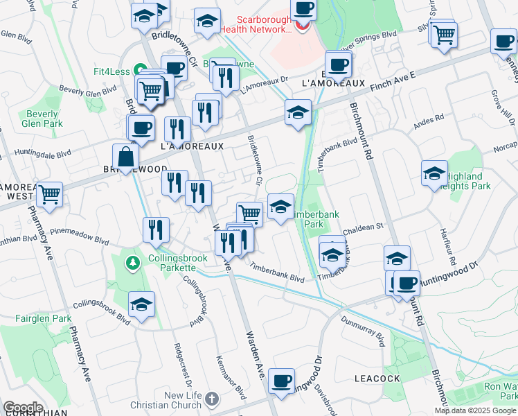 map of restaurants, bars, coffee shops, grocery stores, and more near in Toronto