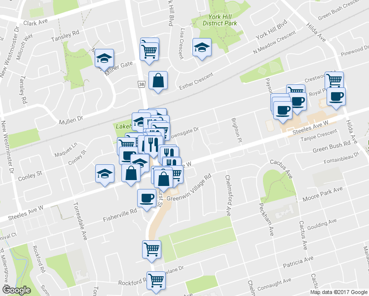 map of restaurants, bars, coffee shops, grocery stores, and more near in Vaughan