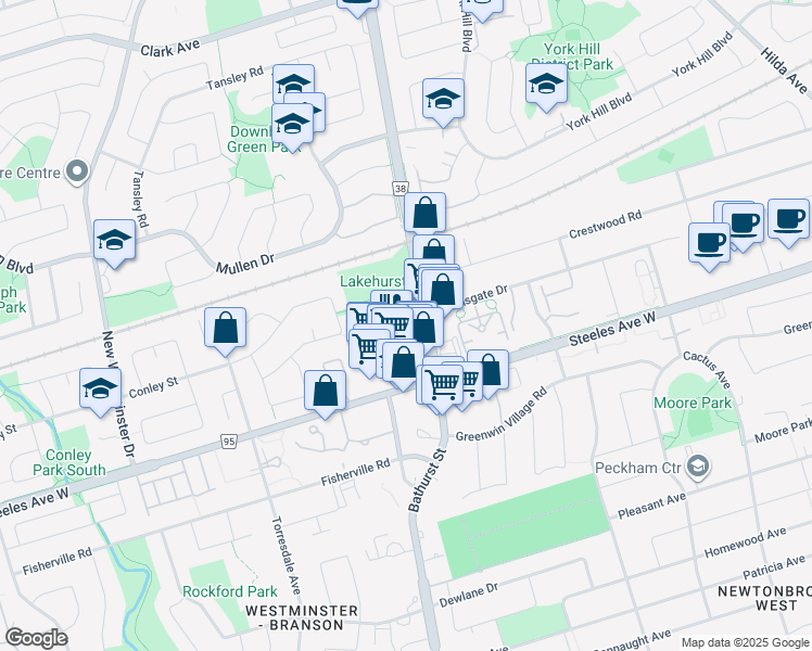 map of restaurants, bars, coffee shops, grocery stores, and more near 1-35 Cordoba Drive in Vaughan