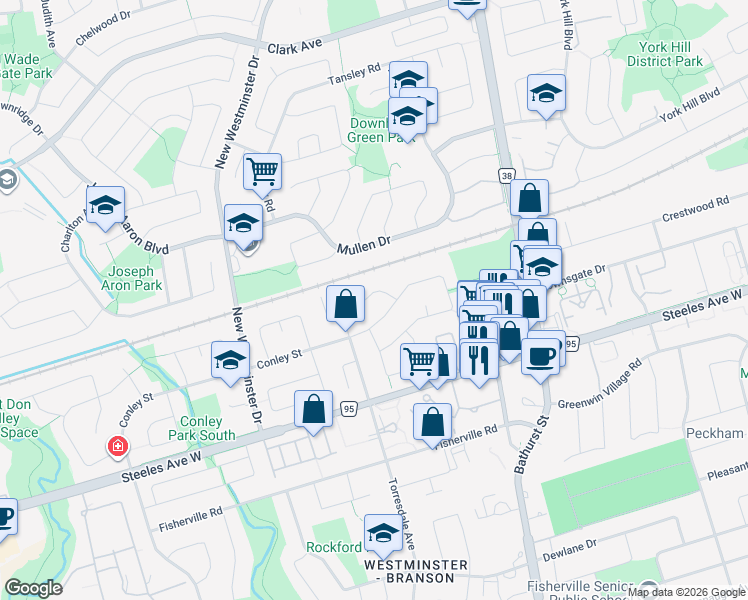 map of restaurants, bars, coffee shops, grocery stores, and more near 29 Maques Lane in Vaughan